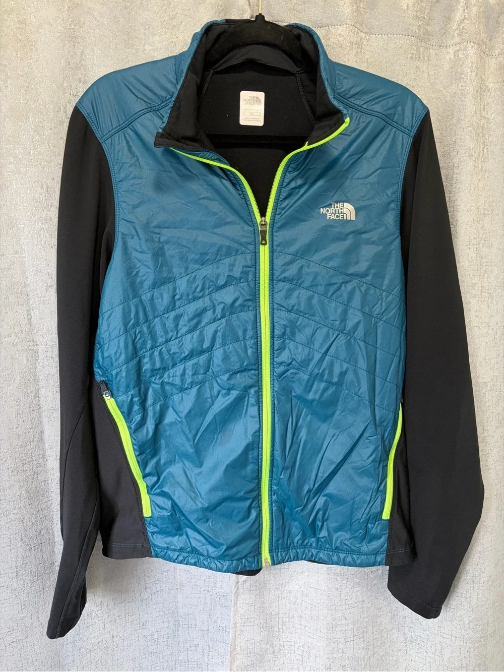 The North Face Men’s Teal Hybrid Jacket with Black Sleeves and Lime Trim